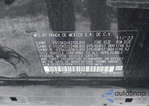2019 Honda Hr-V Touring из США, поврежденный, VIN 3CZRU6H95KM713178